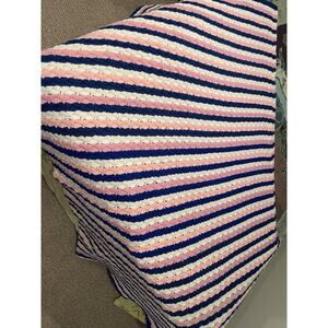 Homemade Crochet Afghan Blanket Throw Blue Pink White